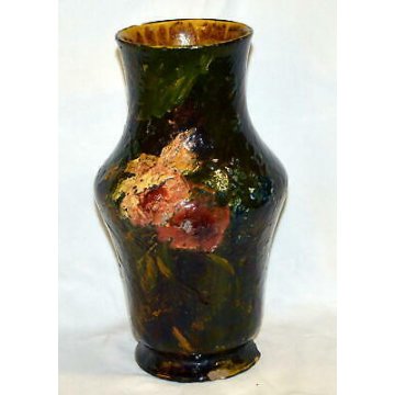 ECCEZIONALE ANTICO VASO CERAMICA MAIOLICA VETRIFICATA FIRMATO DIPINTO 1600 /1700