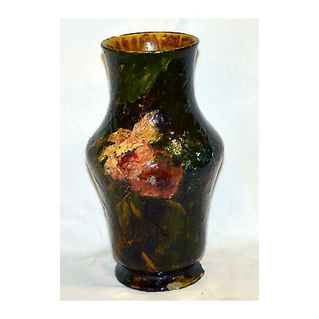 ECCEZIONALE ANTICO VASO CERAMICA MAIOLICA VETRIFICATA FIRMATO DIPINTO 1600 /1700