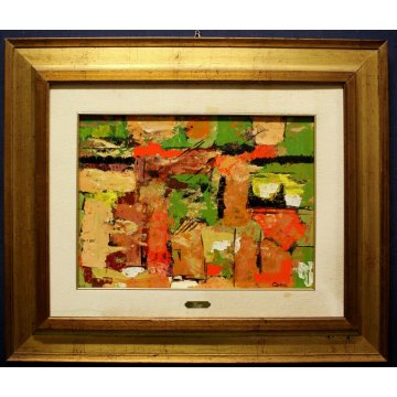 QUADRO DIPINTO OLIO TAVOLA Cozzi '80 IPERCROMATISMO ASTRATTO PAESAGGIO PERIFERIA