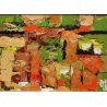 QUADRO DIPINTO OLIO TAVOLA Cozzi '80 IPERCROMATISMO ASTRATTO PAESAGGIO PERIFERIA