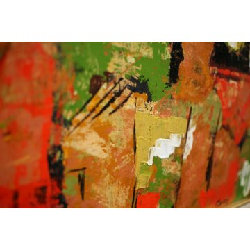 QUADRO DIPINTO OLIO TAVOLA Cozzi '80 IPERCROMATISMO ASTRATTO PAESAGGIO PERIFERIA