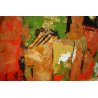 QUADRO DIPINTO OLIO TAVOLA Cozzi '80 IPERCROMATISMO ASTRATTO PAESAGGIO PERIFERIA