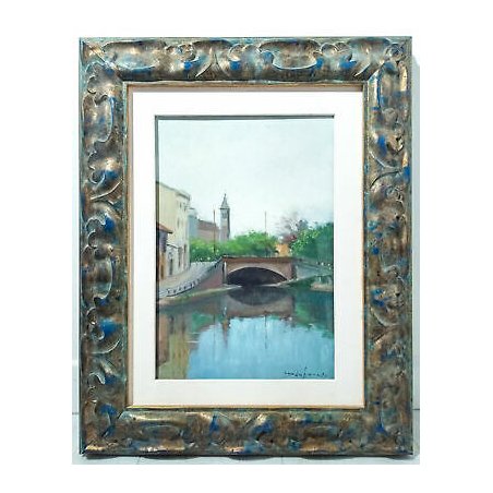 DIPINTO FIRMATO ROBERTO D'AMBROSIO NAVIGLIO QUADRO OLIO SALERNO TRIESTE MILANO