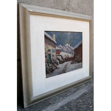 ANTICO QUADRO Benedetto Ghivarello 1929 PAESAGGIO BORGO MONTANO TORINESE NEVE 