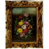 ANTICO PICCOLO QUADRO DIPINTO OLIO TAVOLA FIORI NATURA MORTA CORNICE ORO '900