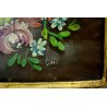 ANTICO PICCOLO QUADRO DIPINTO OLIO TAVOLA FIORI NATURA MORTA CORNICE ORO '900