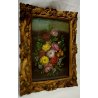 ANTICO PICCOLO QUADRO DIPINTO OLIO TAVOLA FIORI NATURA MORTA CORNICE ORO '900