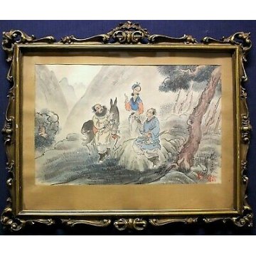 ANTICO QUADRO DIPINTO CINA CARTONE P.T. Shen PAESAGGIO CINESE PAINTING ORIENTALE