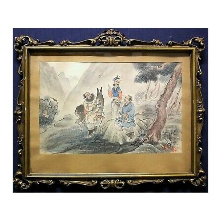 ANTICO QUADRO DIPINTO CINA CARTONE P.T. Shen PAESAGGIO CINESE PAINTING ORIENTALE