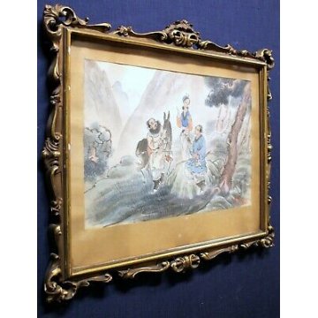 ANTICO QUADRO DIPINTO CINA CARTONE P.T. Shen PAESAGGIO CINESE PAINTING ORIENTALE