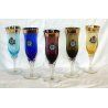 SET 5 BICCHIERI COLORATI FLUTE CHAMPAGNE Libertas San Marino VINTAGE VETRO ORO 
