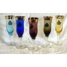 SET 5 BICCHIERI COLORATI FLUTE CHAMPAGNE Libertas San Marino VINTAGE VETRO ORO 