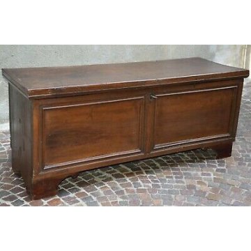 ANTICA CASSAPANCA PIEMONTESE epoca 1800 legno NOCE OLD WOOD CHEST BAULE NUZIALE