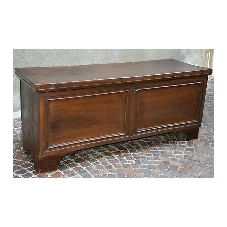 ANTICA CASSAPANCA PIEMONTESE epoca 1800 legno NOCE OLD WOOD CHEST BAULE NUZIALE