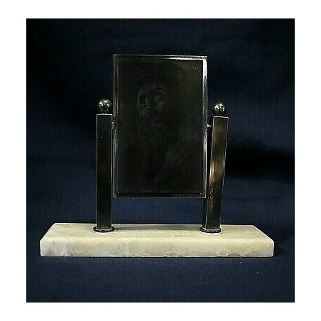 ANTICA SCULTURA DESK TOP ART DECO' MARMO BIANCO INCISIONE su MARMO NERO GESU' 