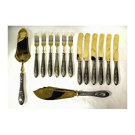 ANTICO SERVIZIO POSATE DOLCE COLTELLO PALETTA ARGENTO 800 FASCIO LITTORIO OLD 