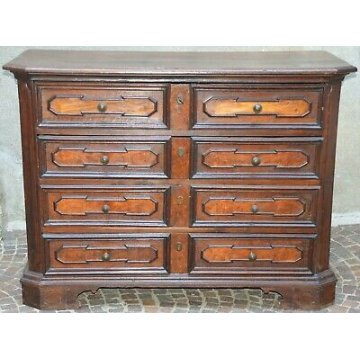 ANTICO COMO CANTERANO NOCE 1700 MOBILE CASSETTONE LOMBARDO SCOLPITO FORMELLE