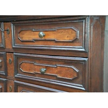 ANTICO COMO CANTERANO NOCE 1700 MOBILE CASSETTONE LOMBARDO SCOLPITO FORMELLE