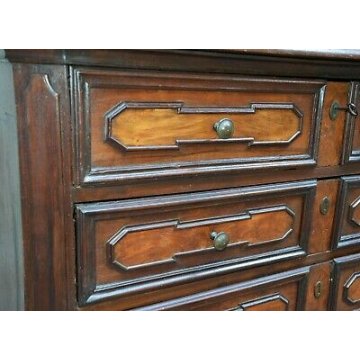 ANTICO COMO CANTERANO NOCE 1700 MOBILE CASSETTONE LOMBARDO SCOLPITO FORMELLE