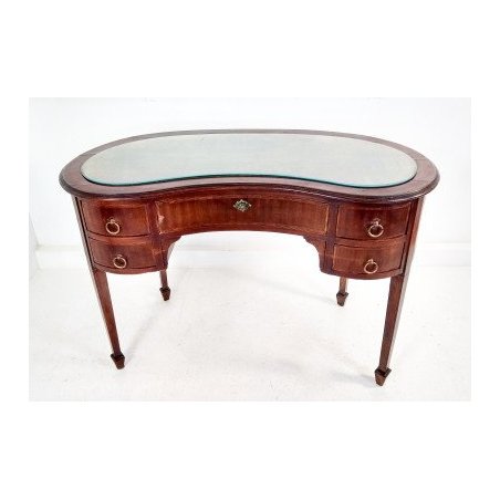 Scrivania scrittoio a fagiolo, intarsiato. Novecento