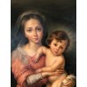 ANTICO QUADRO MURILLO DIPINTO OLIO TELA CORNICE IMPONENTE EPOCA DONNA BAMBINO