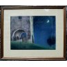 PICCOLO QUADRO PASTELLO Novelli 1900 CHIARO di LUNA PAESAGGIO NOTTURNO PORTICO