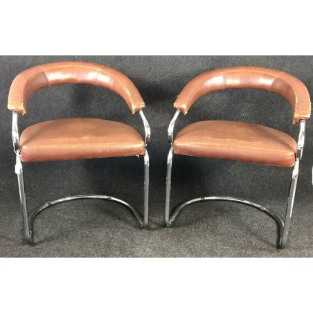 COPPIA SEDIA POLTRONA DESIGN GIOTTO STOPPINO ANNI 70 STRUTTURA TUBO METALLICO 