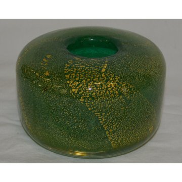 VASO VENINI MURANO VENEZIA DESIGN CARLO SCARPA 1930 SOMMERSI ORO VETRO VERDE OLD