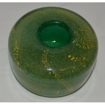 VASO VENINI MURANO VENEZIA DESIGN CARLO SCARPA 1930 SOMMERSI ORO VETRO VERDE OLD