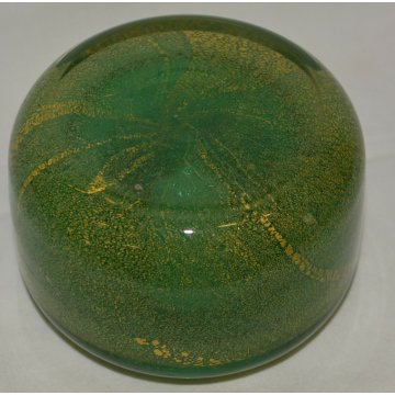 VASO VENINI MURANO VENEZIA DESIGN CARLO SCARPA 1930 SOMMERSI ORO VETRO VERDE OLD