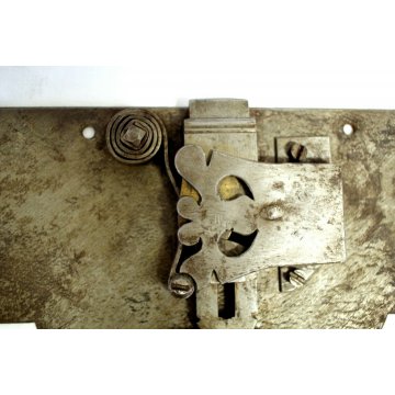 GRANDE RARA ANTICA SERRATURA ferro battuto con CHIAVE 800 DOOR LOCK IRON KEY   