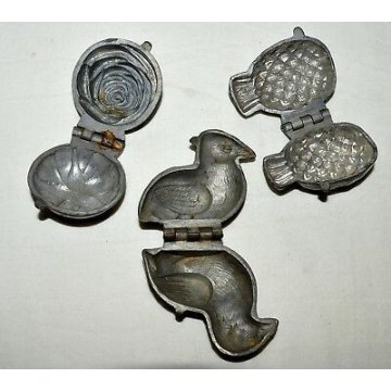 ANTICO 3PZ STAMPO STAMPI per CIOCCOLATO PELTRO '800 OLD MOULD MOLD PEWTER DUCK  