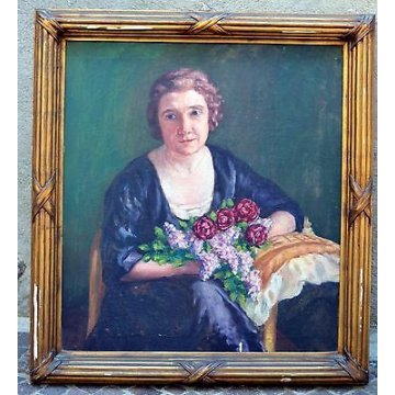 ANTICO QUADRO RITRATTO MUSEALE ARMANDO FIGALLO DAMA GENOVA DIPINTO OLIO TELA dam