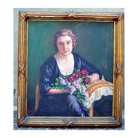 ANTICO QUADRO RITRATTO MUSEALE ARMANDO FIGALLO DAMA GENOVA DIPINTO OLIO TELA dam
