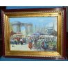 ANTICO QUADRO DIPINTO Scognamiglio EPOCA 900 olio tela PAESAGGIO MERCATO cornice