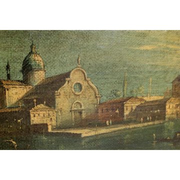 ANTICO QUADRO OLEOGRAFIA STAMPA VEDUTA MARINA VENEZIA CHIESA SAN GIORGIO BARCHE