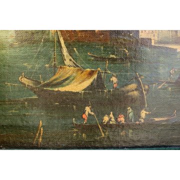 ANTICO QUADRO OLEOGRAFIA STAMPA VEDUTA MARINA VENEZIA CHIESA SAN GIORGIO BARCHE