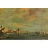 ANTICO QUADRO OLEOGRAFIA STAMPA VEDUTA MARINA VENEZIA CHIESA SAN GIORGIO BARCHE