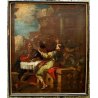 ANTICO QUADRO DIPINTO OLIO TELA "Cena di  Emmaus" Gesù 1700 RELIGIOSO 71x59 cm  