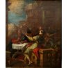 ANTICO QUADRO DIPINTO OLIO TELA "Cena di  Emmaus" Gesù 1700 RELIGIOSO 71x59 cm  