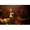 ANTICO QUADRO DIPINTO OLIO TELA "Cena di  Emmaus" Gesù 1700 RELIGIOSO 71x59 cm  