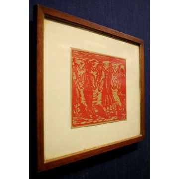 PICCOLO QUADRO DISEGNO SANGUIGNA F. Vellan GIROTONDO DANZA COSTUME TRADIZIONALE