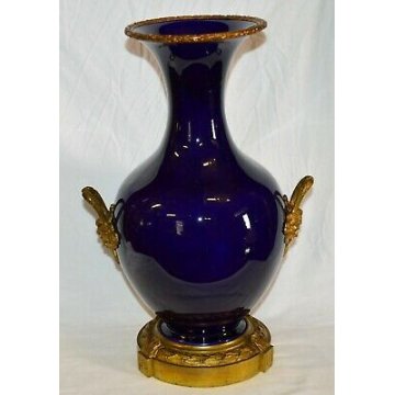 RARO VASO BIANSATO S.C.I. LAVENO BLU SEVRES OTTONE LIBERTY EPOCA 1900 OLD VASE