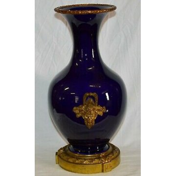 RARO VASO BIANSATO S.C.I. LAVENO BLU SEVRES OTTONE LIBERTY EPOCA 1900 OLD VASE