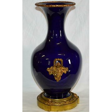 RARO VASO BIANSATO S.C.I. LAVENO BLU SEVRES OTTONE LIBERTY EPOCA 1900 OLD VASE