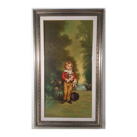 Dipinto a olio, D. VERCELLINA, Bambino con cane