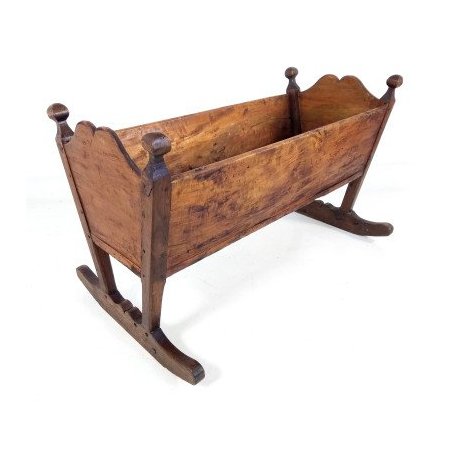 Culla in legno massello di rovere e pioppo, Ottocento