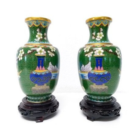 Coppia di vasi cinesi cloisonné - 1