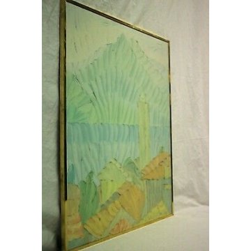 QUADRO DIPINTO OLIO TELA Enzo Vescovi ASTRATTO EPOCA ARTE PAESAGGIO LAGO DESIGN 