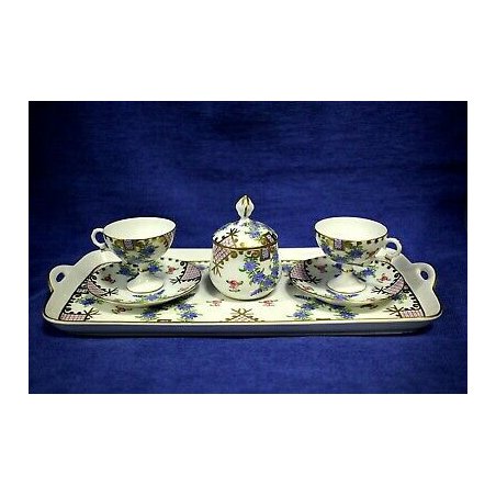 ANTICO set CAFFE' TETE A TETE Limoges FRANCE CERAMICA PORCELAIN DECORO FIORI ORO